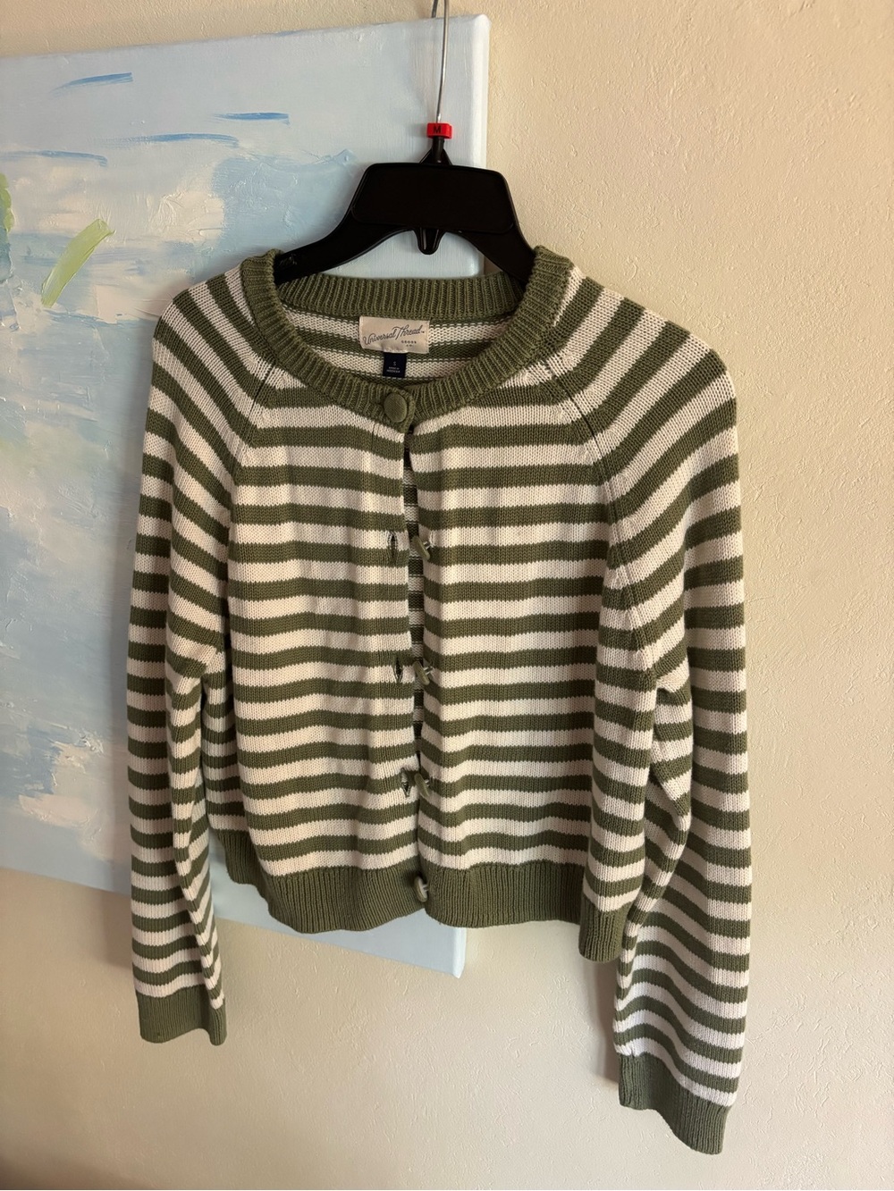 Target Women's Button-Down Cardigan - Universal Thread Green Striped Size S